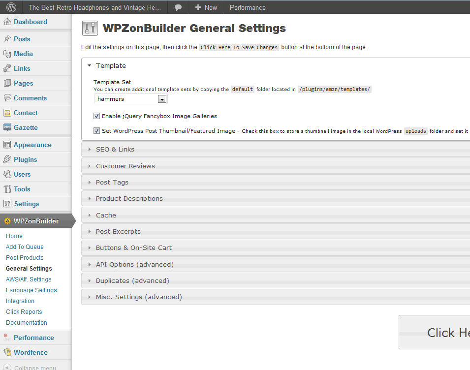 WPZonBuilder AWS Aff Settings setup