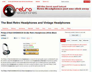 Retro headphones website product page screenshot