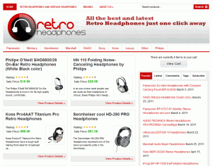 Retro headphones website screenshot