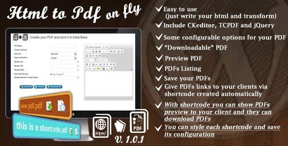 HTML To PDF on Fly for WordPress