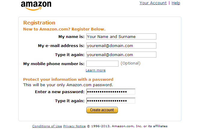 Amazon Account Registration Details