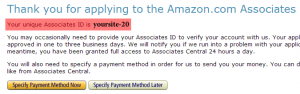 Amazon Associates Program Confirmation Page