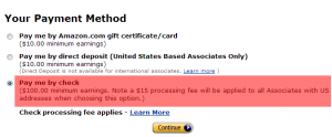 Select Amazon Associates Payment Method