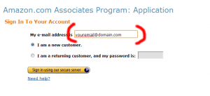 Submit email address for amazon account